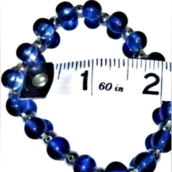 Ladies Beautiful Stretch Bracelet with Two Rows of Beads in a Rich Deep Blue - Picture 5 of 5